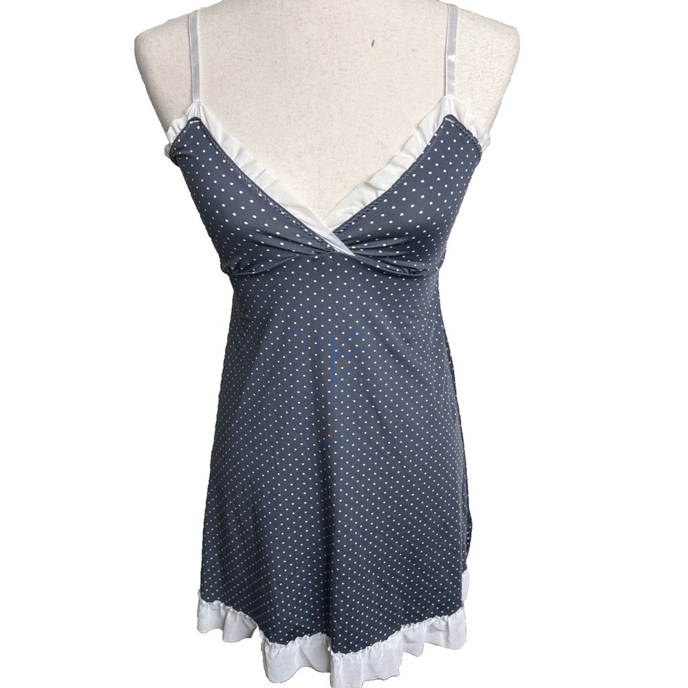 Babydoll Slip Mini Dress Womens Small Gray Polka Dot Fairy Y2K Coquette Festival